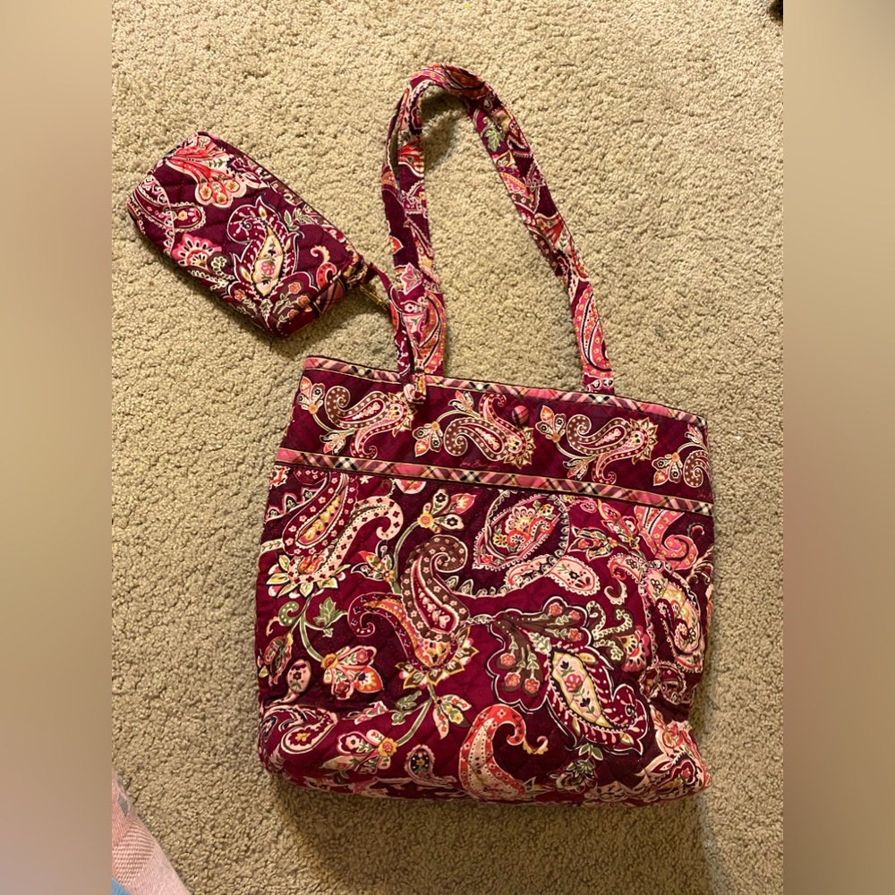 Beautiful cranberry color Vera Bradley bag w/wallet insert. Used once or twice.